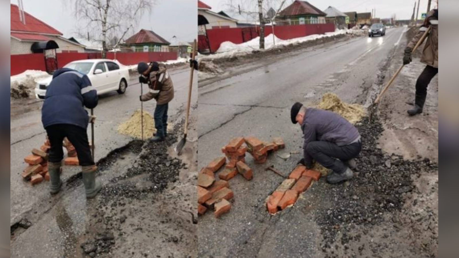 В Шумерле начали ремонтировать дороги кирпичами